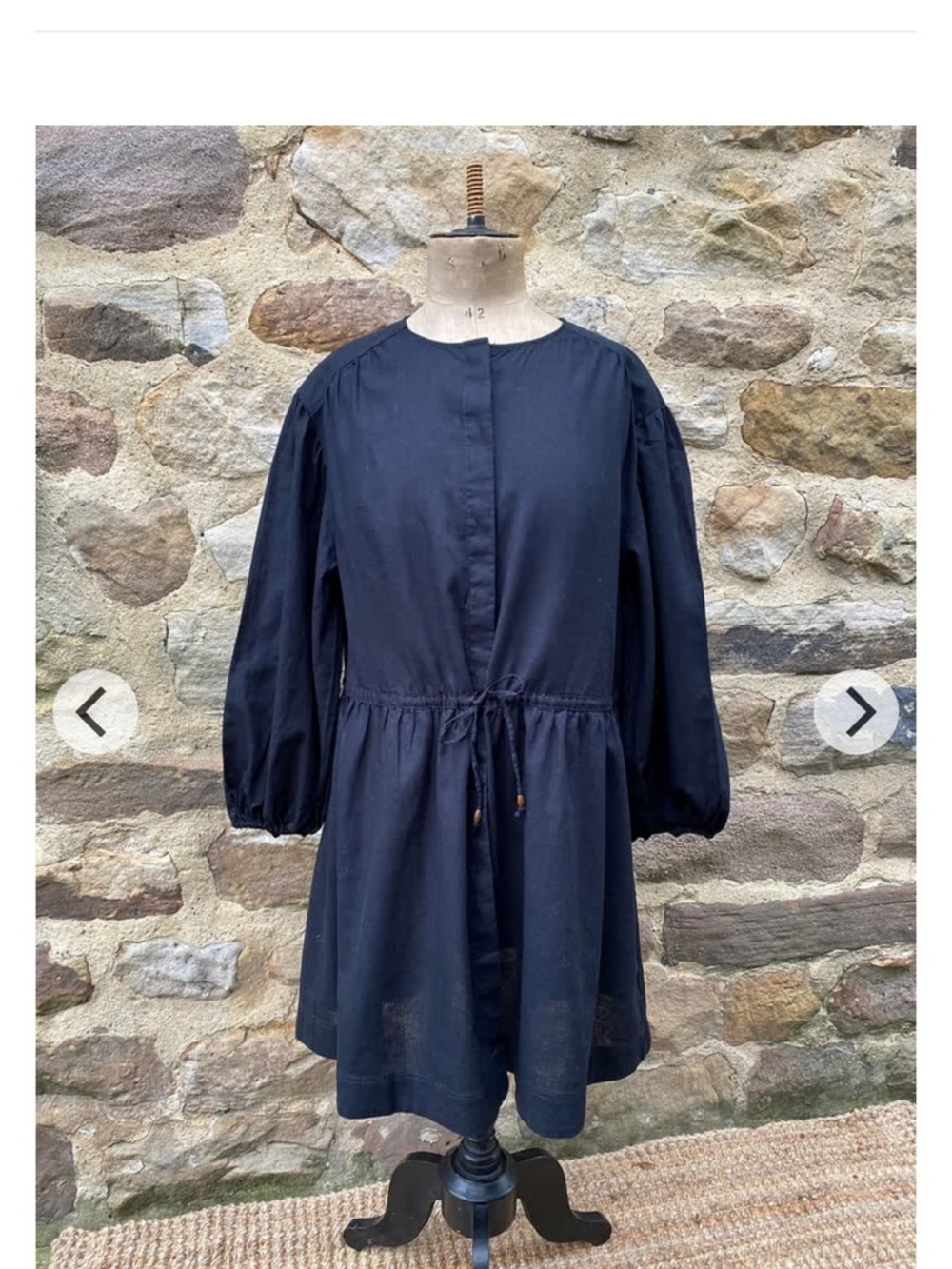 H&M Linen-Blend Black Button-Front Smock Dress